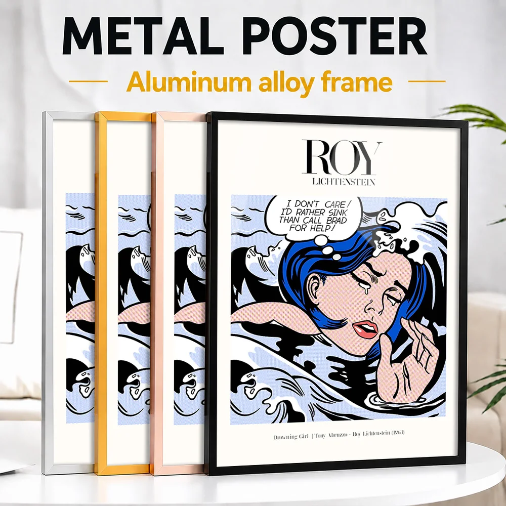 Roy Lichtenstein Drowning Girl Framed Metal Poster Personalized Photo Vintage Pulp Style Wall Art For Game Room Collector Gift
