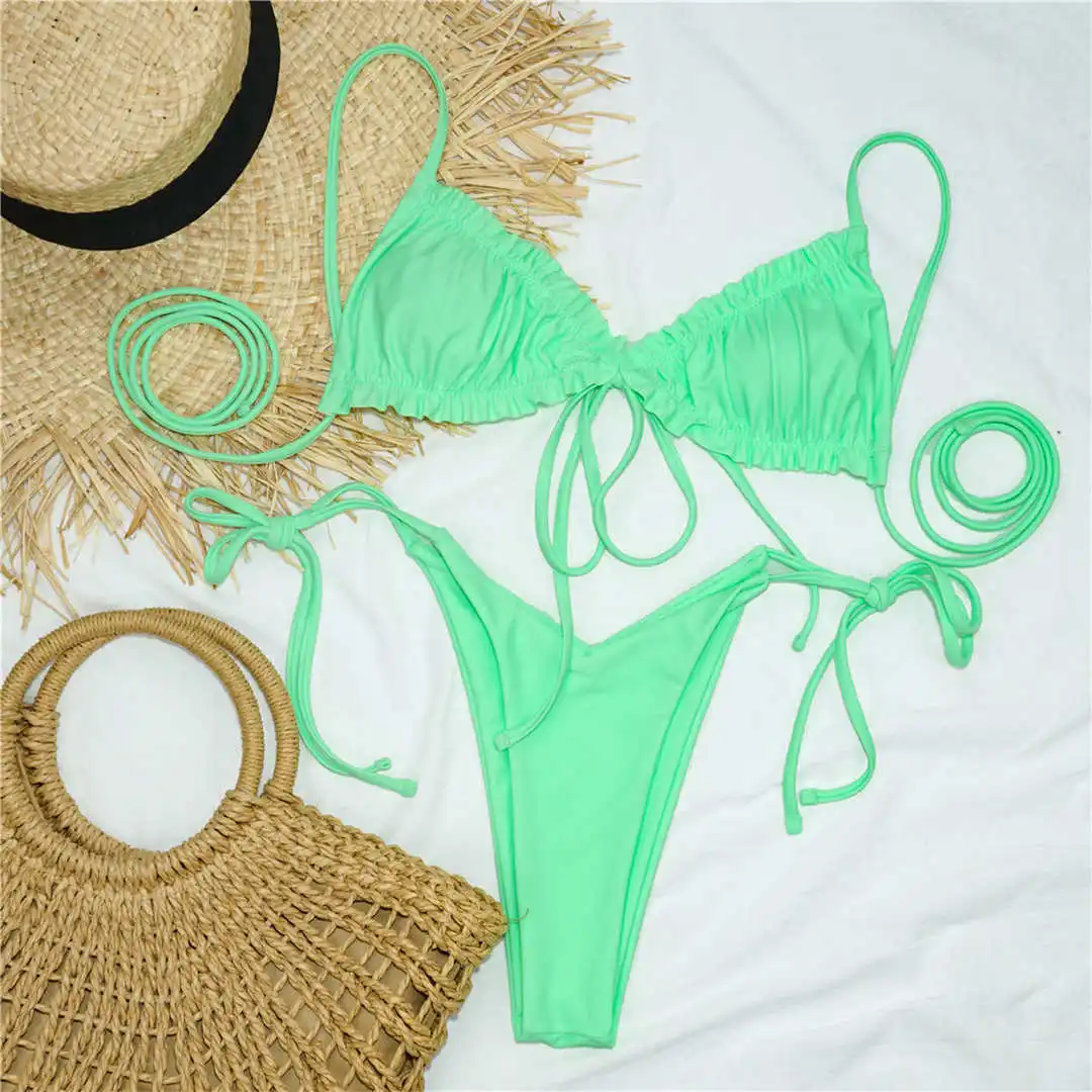 3 Farben, sexy Bikini mit Rüschen, zweiteiliges Badeanzug-Set für Damen, Badebekleidung, Schnür-Bikini, Badeanzug, Modell V2420. – Detail 21