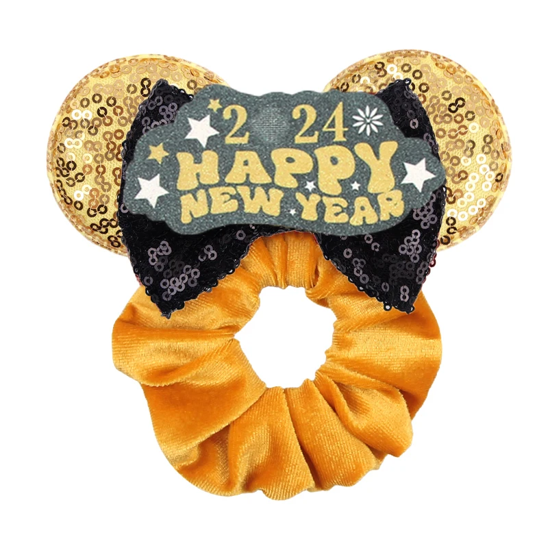 2024 Disney Christmas Mouse Ears Velvet Hair Scrunchies For Girls Women Sequins 4\