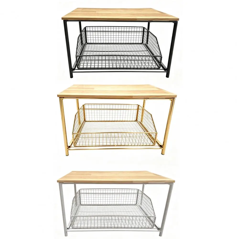 1 Space Saving Kitchen Countertop Storage Rack With Drawers And Metal Baskets - Sturdy Layer Storage Rack Countertop Organizer