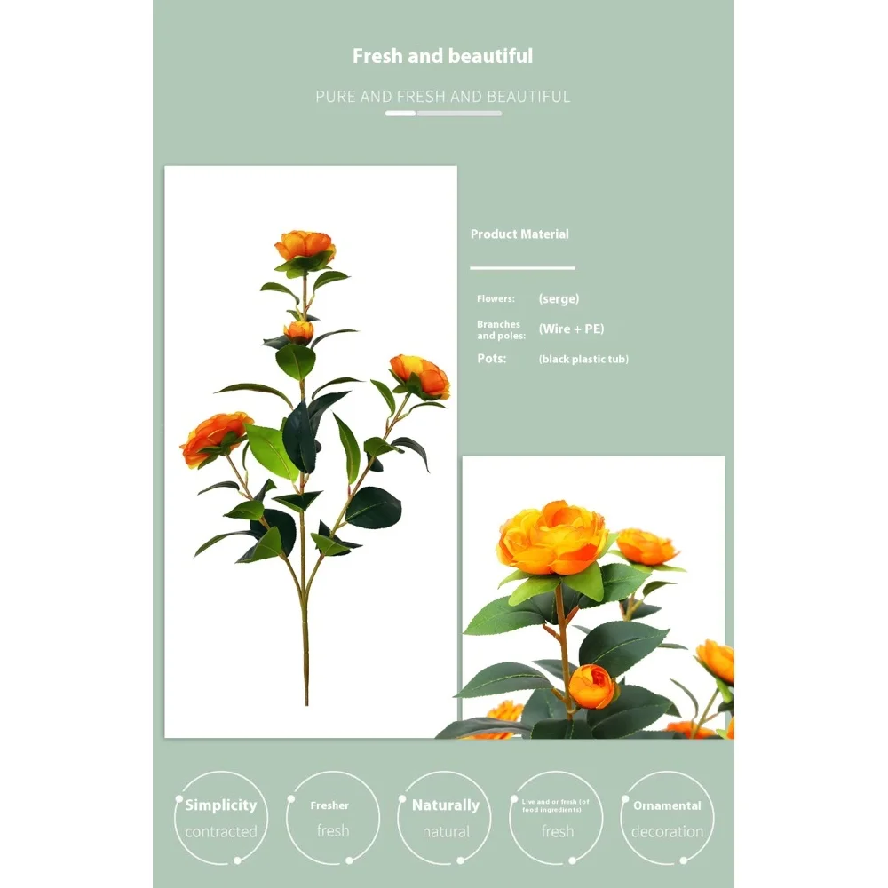 2 Pack 36'' Faux Camellia Tree in Pot with Orange Flowers for Indoor Outdoor Decor Home Office Porch