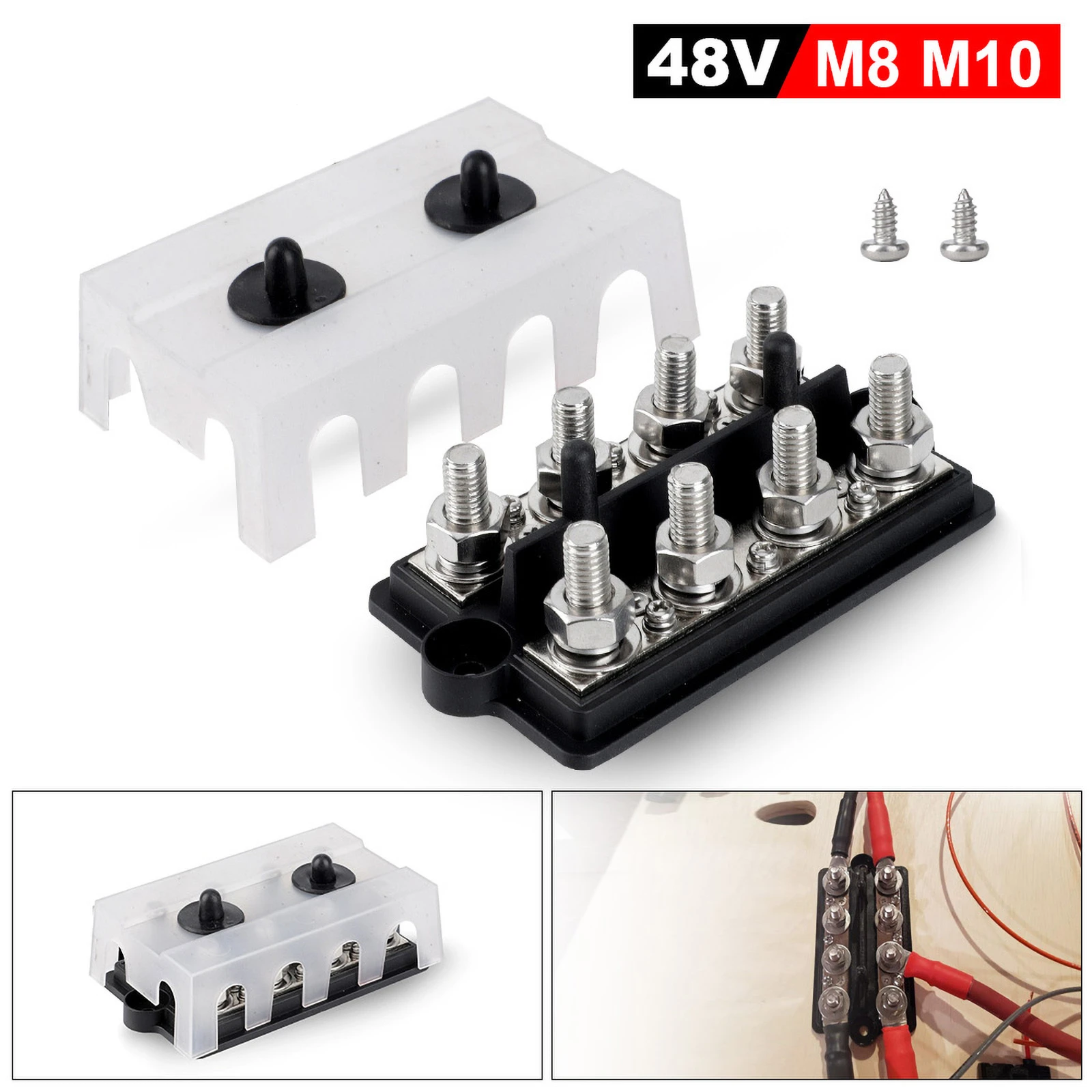 

Heavy Duty M8 M10 Bus bar Battery Terminal Studs Box 48V 250A BusBar Positive Negative Power Distribution Block Box