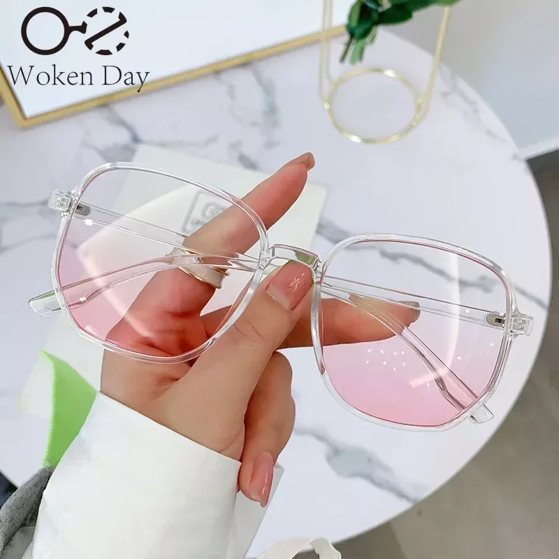 New Trend Korean Oversized Gradual Pink Powder Blusher Myopia Glasses Anti Blue Light Blocking Computer Eyewear Diopter 0