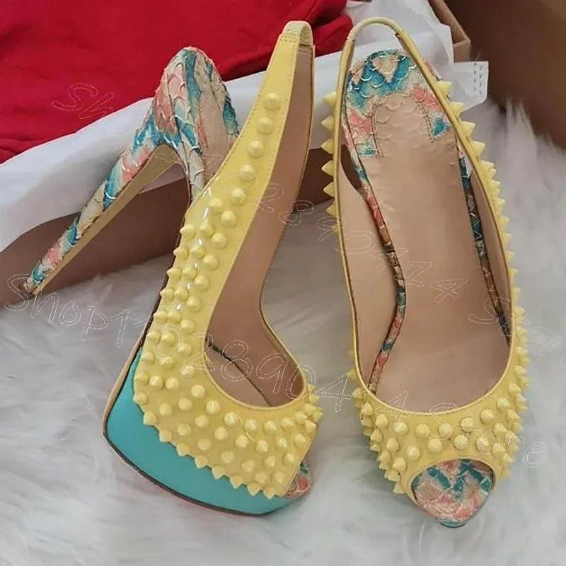 Sandalias de tacón alto con estampado floral y punta abierta, con pinchos amarillos, sin cordones, para mujer, tacones finos, para fiesta, banquete, cita, 2026, Zapatos Para Mujer