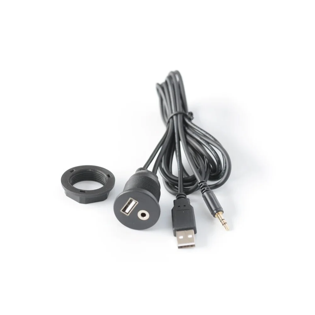 USB 2.0 Data Transfer and 3.5mm AUX Audio Cable for Dash Mounted Flush Panel Use in Car RV Motorcycle Applications