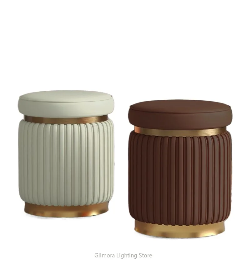 Round Vanity Stool for Bedroom Dressing Table, Upholstered Makeup Seat for Home, Minimalist Tea Table Stool for Living Room