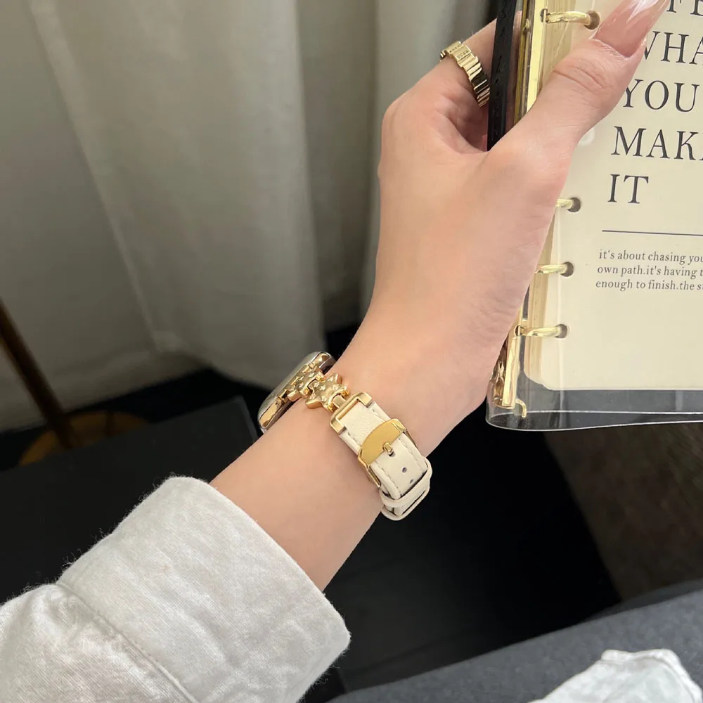 Correa de cuero de Metal con diamantes de estrella de la suerte para Apple Watch 10 9 8 7 SE 6 5 46MM 49mm 41 45 40 44 38 42mm pulsera