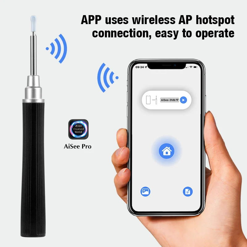 منظار الأذن مزيل شمع الأذن، منظف الأذن عالي الدقة بدقة 5 ميجابكسل مع 360 درجة °   منظار أذن واسع الزاوية، كاميرا منظف أذن WiFi مع 6 مصابيح LED، منتقي أذن