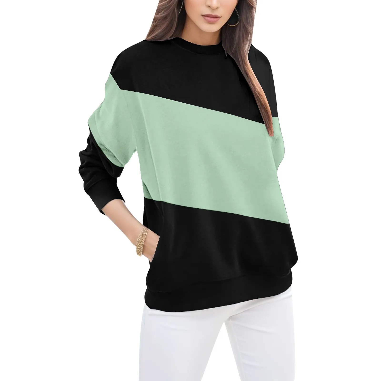 Sudadera informal con bloqueo de Color para mujer, Jersey holgado de estilo Vintage, coreano, novedad de 2023