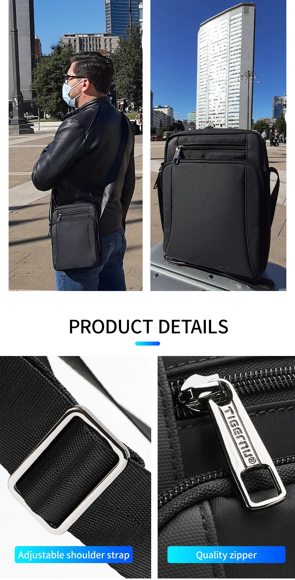 Tigernu Vintage wasserdichte Umhängetasche Herren Mode Umhängetaschen stoßfest fit 9.7 "iPad Herren tasche Gürtel tasche Mann Tasche für Männer – Detail 7