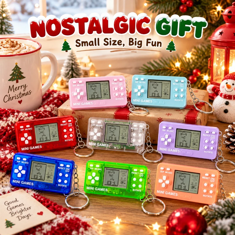 Mini Handheld Brick Game Console Keychain Transparent Pocket Puzzle Game Multi-color Key Chain Ornament For Christmas
