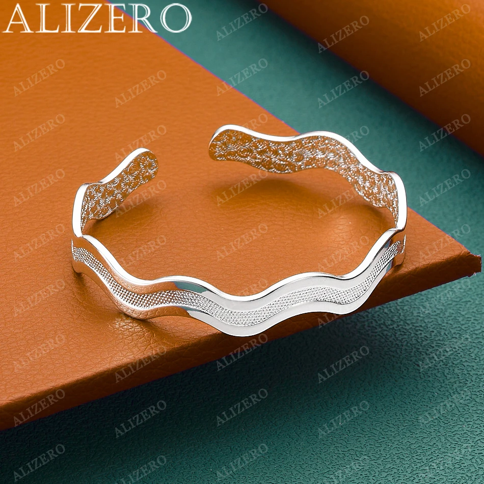 925 Sterling Silver Bangle Textured Wavy Bracelet For Women Jewelry Fashion Trend Party And Daily Wear