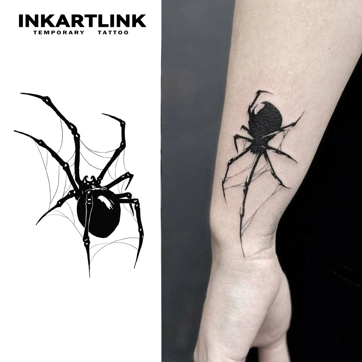 INKARTLINK 1PC Herbal Black Spider Tattoo Lasts 2-5 Days, Unisex for Parties, Night Out & Gothic Style