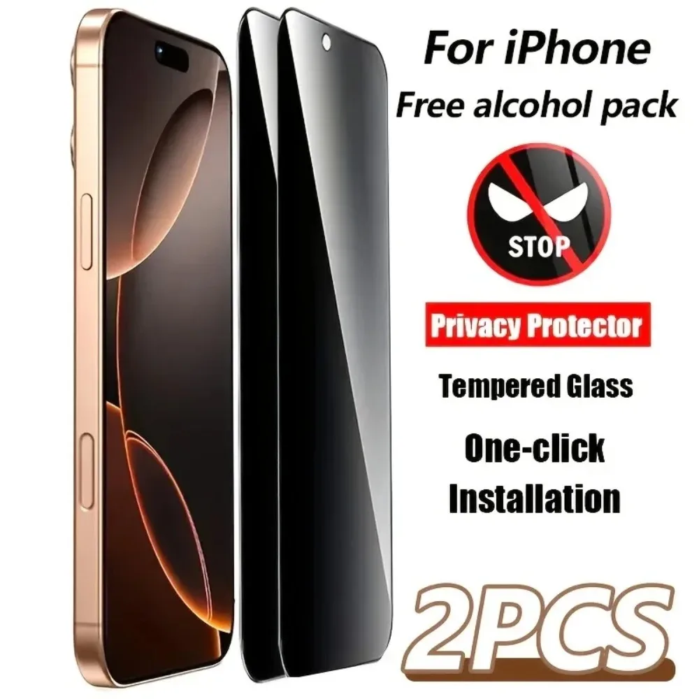 2 Stück Sichtschutz-Panzerglas für iPhone 17 16 15 Pro Max 14 13 12 11 Pro 17Air 16e XR XS 15 14 Plus Vollständiger Displayschutz