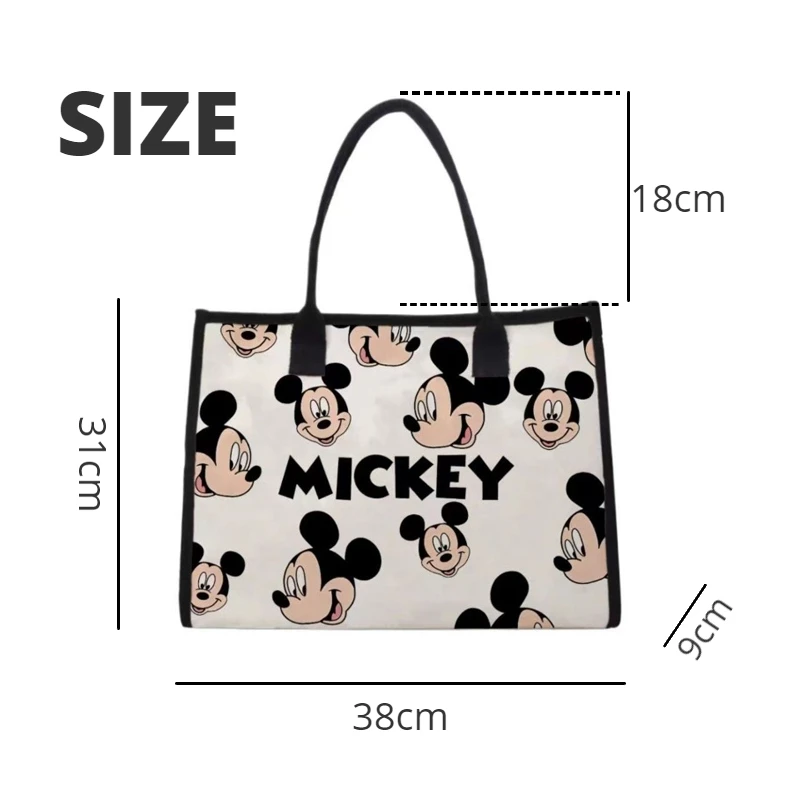 Disney Mickey Mouse Shoulder Bags for Women Fashion Cartoon Canvas Large Capacity Zipper Shopping Totes Female Casual Handbags