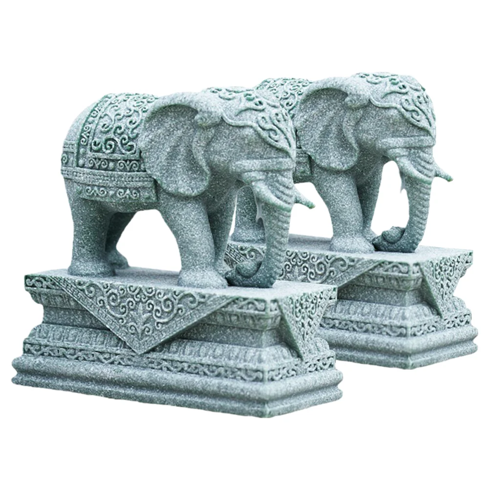 2 Pcs Miniature Elephant Ornament Desktop Figurines Sculpture Car Interior Decor