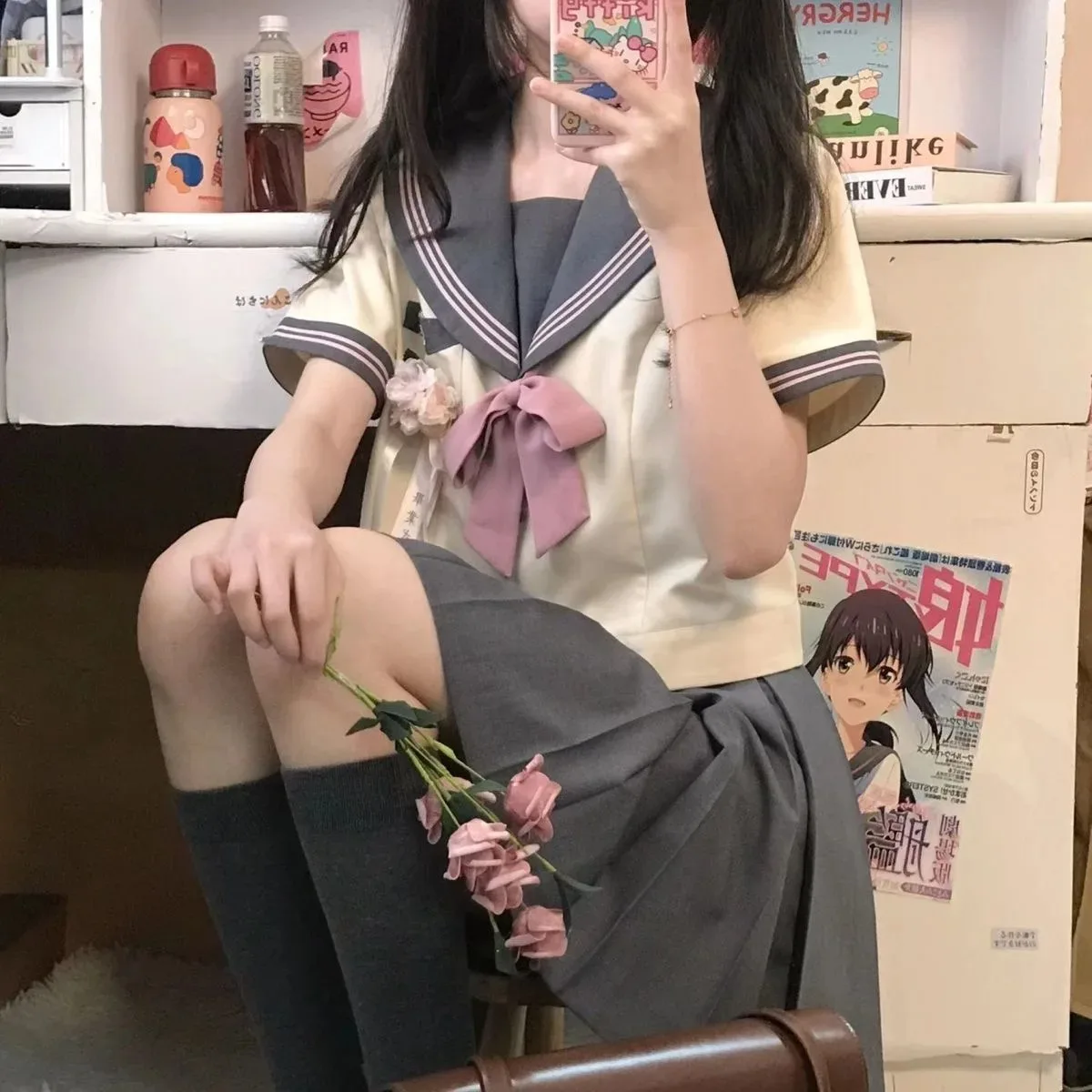 女性の日本の制服,プラスサイズのjk制服,プリーツスカートスーツ,学生セーラースーツ,半袖,S-8XL