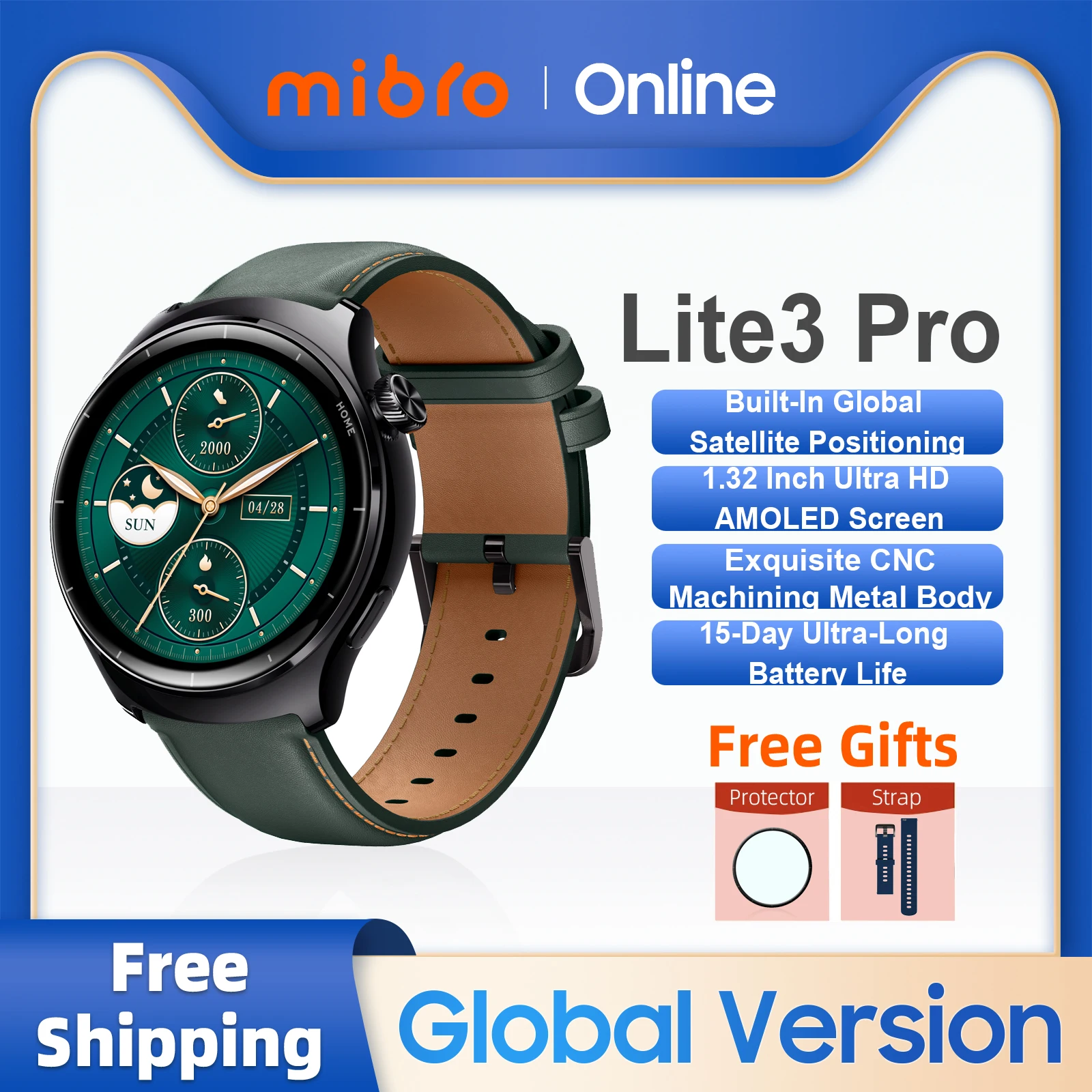 Originale Mibro Lite3 Pro Smartwatch Versione Globale Schermo UHD AMOLED da 1.32 pollici Chip GPS incorporato Bluetooth Chiamata AOD Corpo in metallo 5ATM Impermeabile 150 Modalità Sportive Uomo Donna Orologio Sportivo