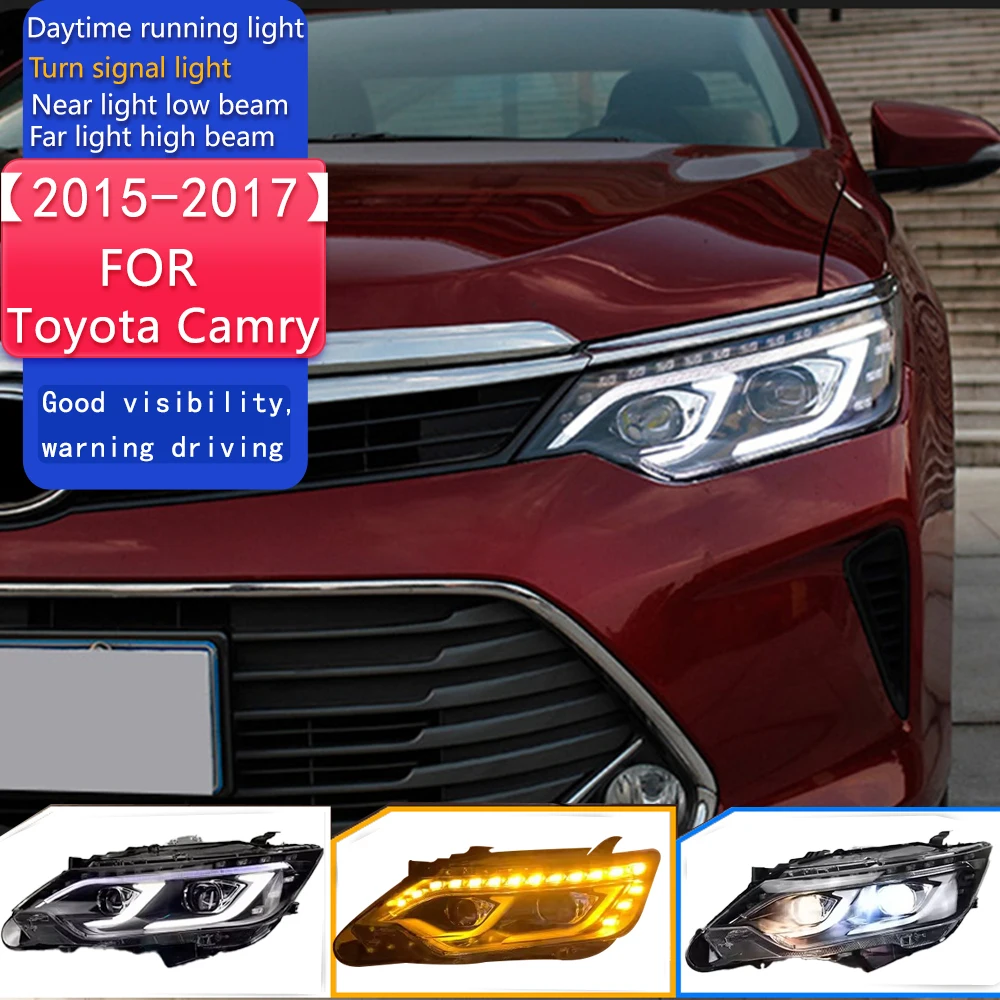 

Стайлинг автомобиля для Toyota Camry, светодиодные фары 2015-2017, фары Camry DRL, указатель поворота, дальний свет, аксессуары «ангельские глазки»