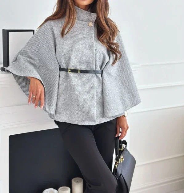 جديد 2025 بلون الخصر حزام تويد كيب سترة أنيقة تحمل شعار لعبة البيسبول ملابس نسائية فضفاضة #3