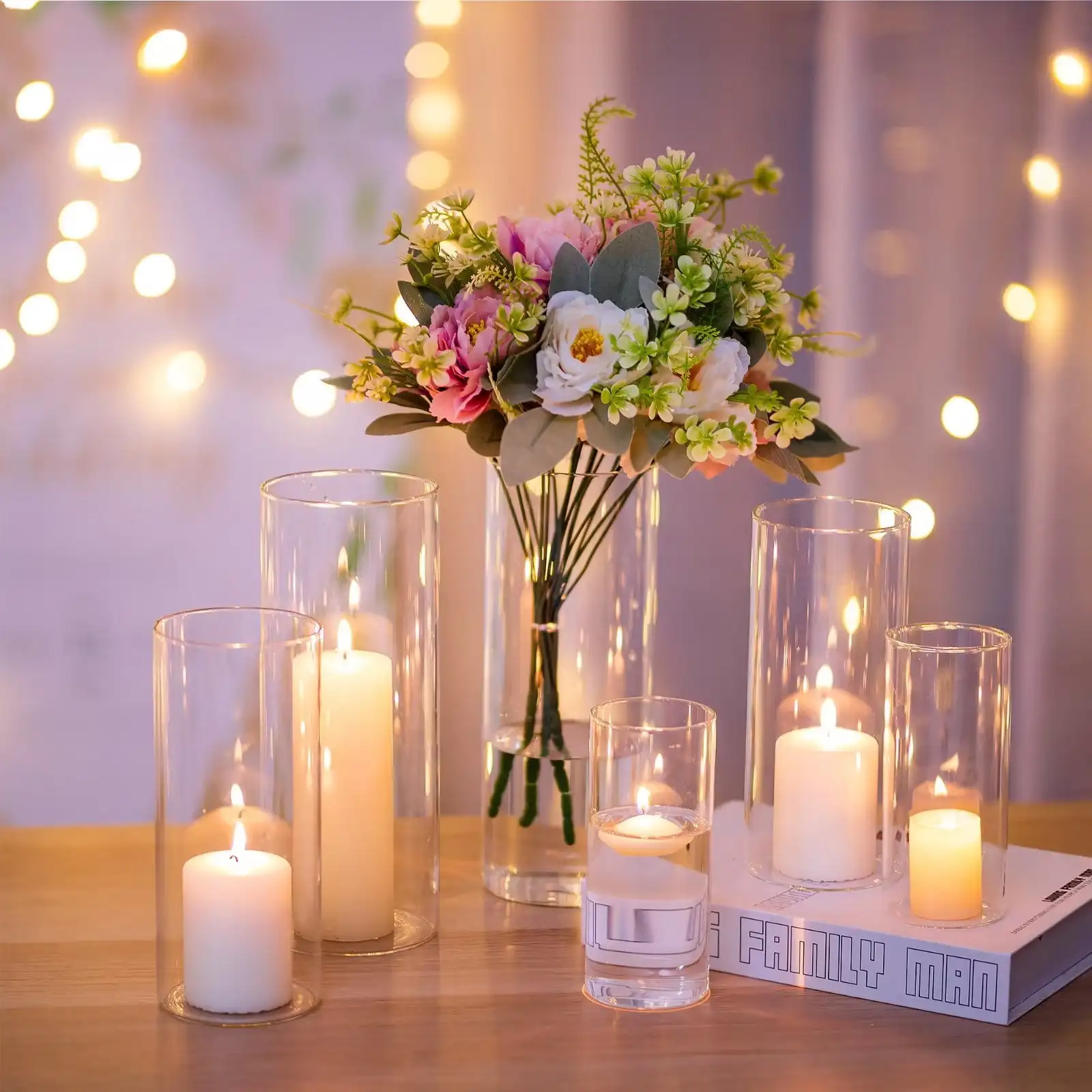 Decoration Clear Glass Cylinder Vases Set of 3 Flower Vase for Wedding Table Centerpieces 6