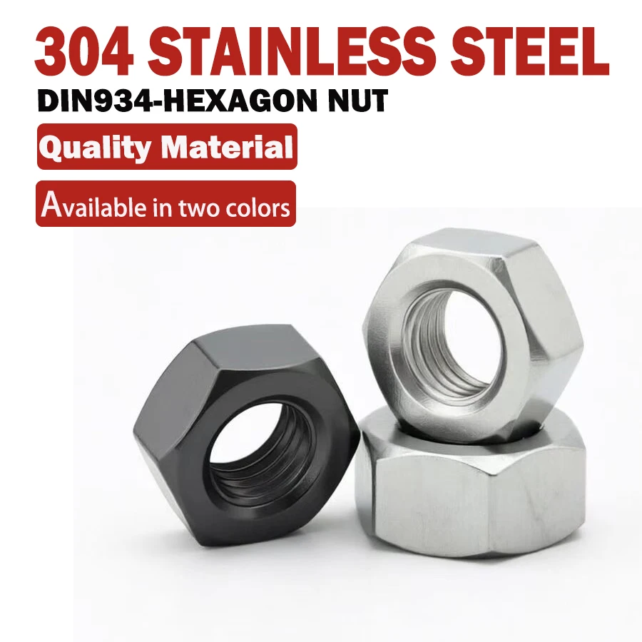 304 Stainless Steel Hex Nuts DIN934 Metric Hexagon Nut M2 M3 M4 M5 M6 M8 M10 -M30 A2-70 Corrosion Resistant Fastener Hardware