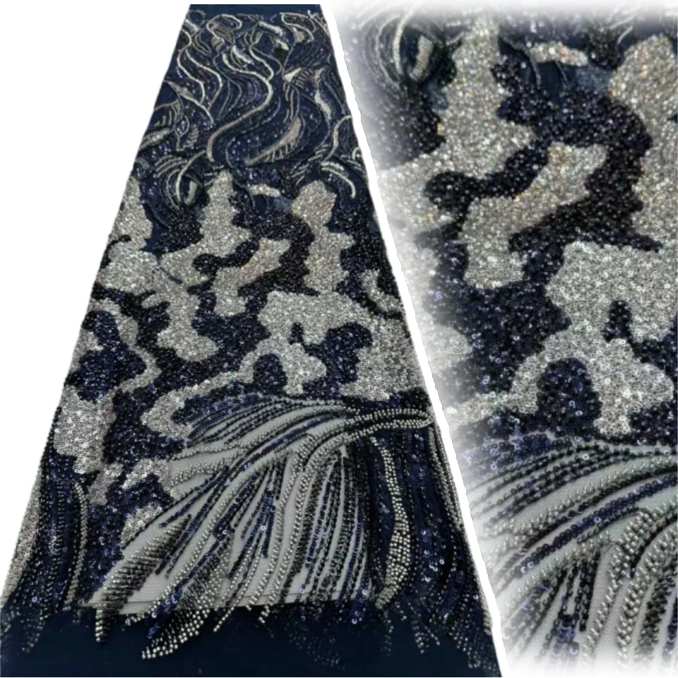 

African Beads Lace Fabric 2025 High Quality Nigerian Sequins Beads Lace Fabric French Laces Fabrics for Party Dress Sew TP1769