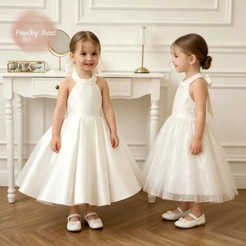 

Baby Girl Princess Beading Collar Long Dress Infant Toddler Child Bow Back Ball Gown Birthday Wedding Party Baby Clothes 1-12Y