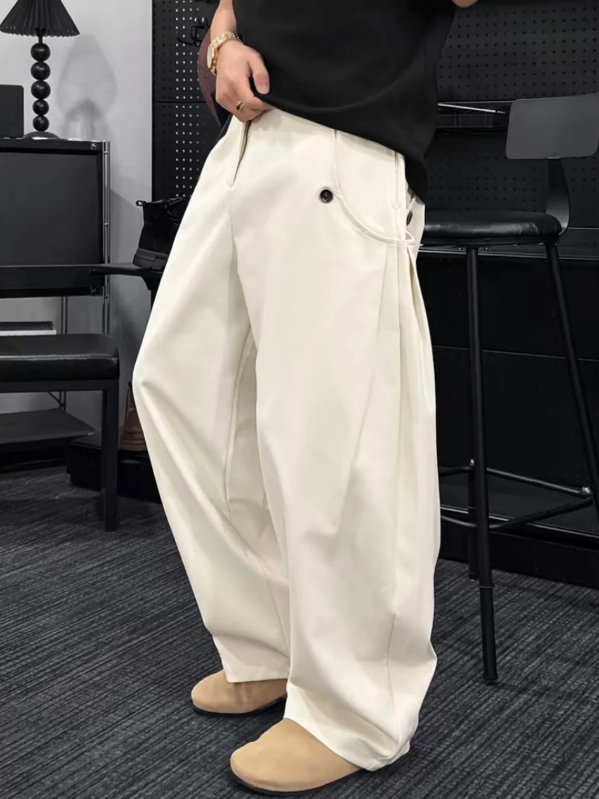 

Новые весенние мужские повседневные брюки свободного прямого кроя из дышащей и комфортной ткани, модные, из смесового хлопка и полиэстера, для отдыха