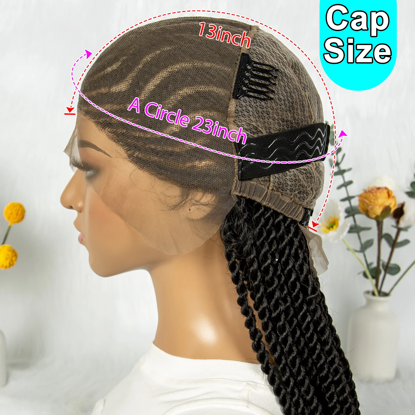KIMA Synthetic Cornrow Twisted Braided Wig Full Lace Wig Box Dreadlock Twisted Braids for Black Women