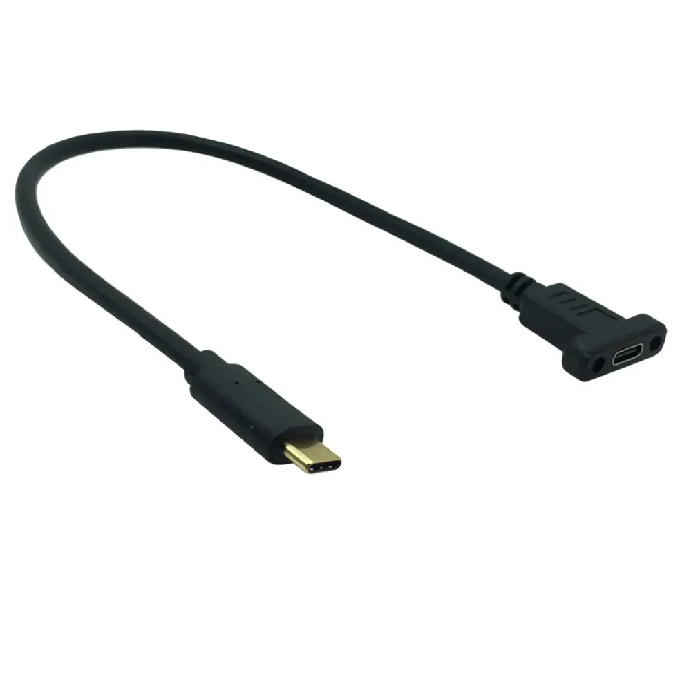 Kabel ekstensi USB Tipe C, kabel ekstensi USB Tipe C, kabel Data Video USB-C, konektor kabel Extender pria ke Wanita dengan Panel sekrup dudukan berpelindung