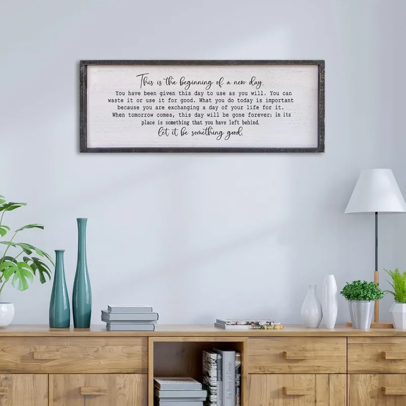 

This Is The Beginning Of A New Day Wall Decor 40"x15" Modren Large Farmhouse Living Room Inspirational Wood Framed Art