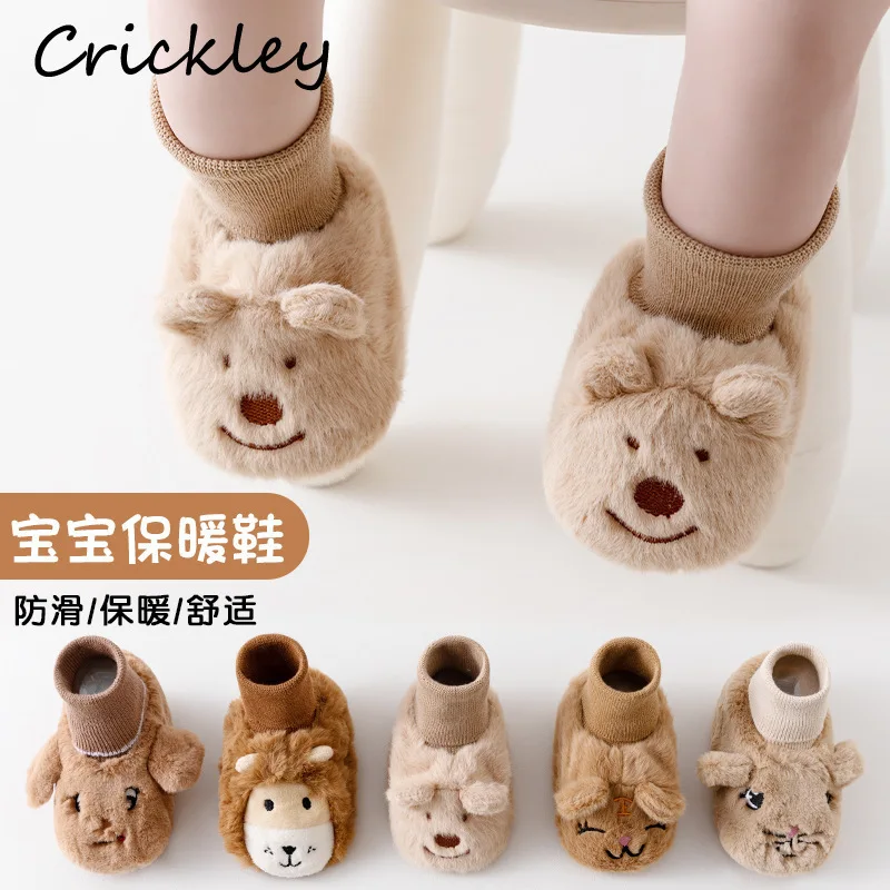 

Winter Animals Baby Girls Boys Home Slippers Lion Bear Bunny Toddler Floor Socks Plush Warm Anti Slip Infant First Walk Shoes