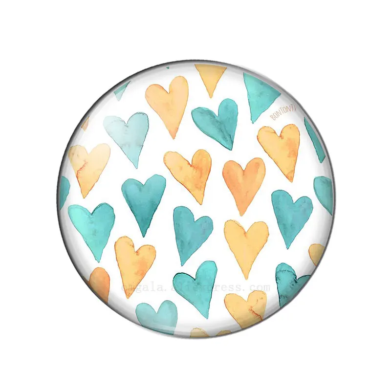 Colorful Love Heart Patterns 10pcs 12mm/14/16/18mm/20mm/25mm Round photo glass cabochon demo flat back Making findings