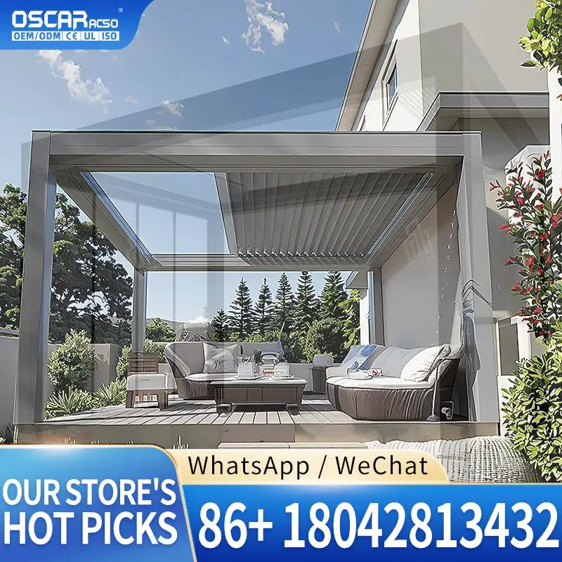 Retractable Bioclimatic Aluminium Outdoor Pergola with Modern Design for Garden Patio Balcony Louver Pergola