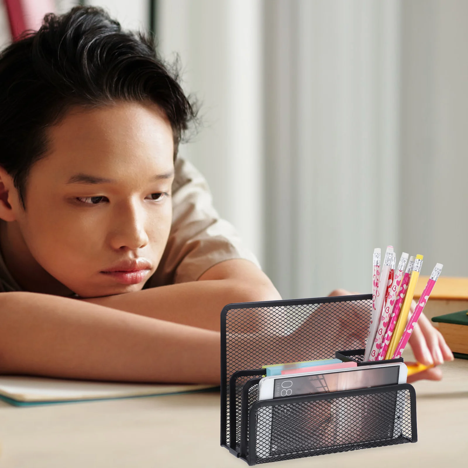 

Iron Mesh Desk Organizer Black File Pen Holder Vertical Document Sorter For Office Desktop Paper Mail Storage Folder