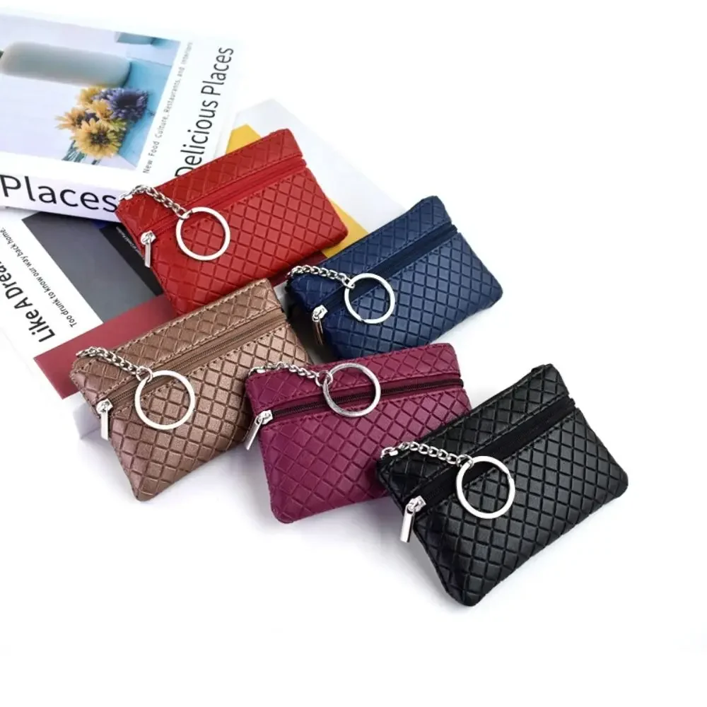 

2025 New Vintage PU Leather Women Wallet Plaid Key Earphone Storage Coin Purse Solid Color Card Cash Holder