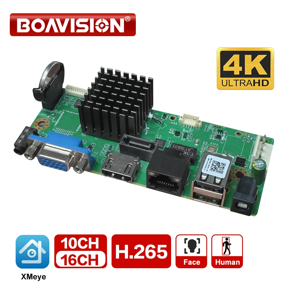 4K 8MP 10/16CH CCTV NVR Network Digital Video Recorder Board Face/Human Motion Detection H.265 Xmeye P2P mobile monitoring