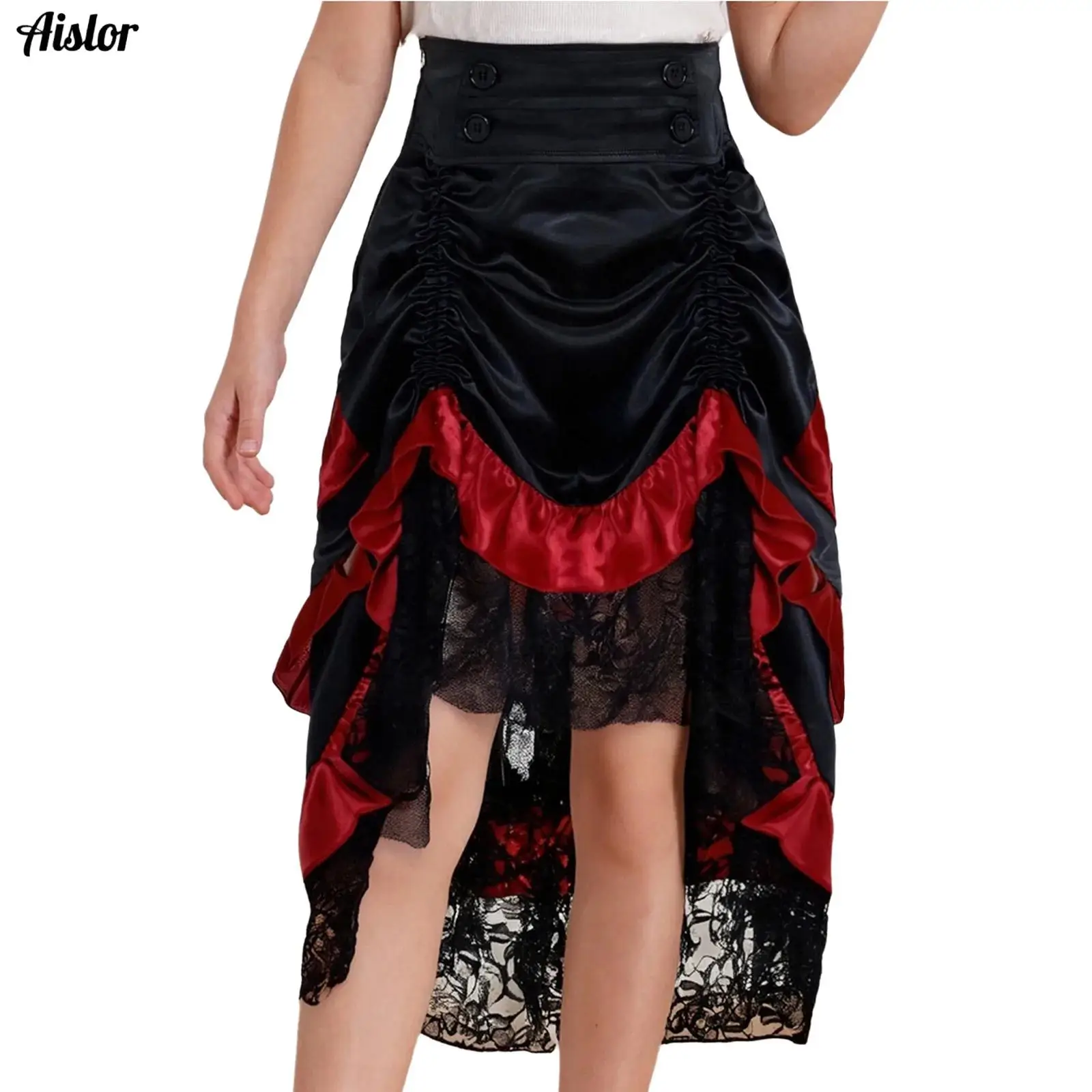 

Kids Girls Medieval Victorian Skirt Lolita Skirt High Waist Ruched Flounce Lace Tiered Ruffle Skirt Halloween Cosplay Costume