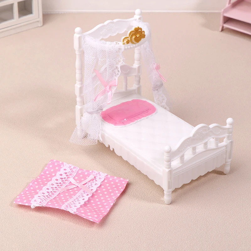 1/12 Dollhouse Princess Bed Bedsheet Mosquito Net Kit Dollhouse Bed Room Furniture Decoration Dolls House Accessories
