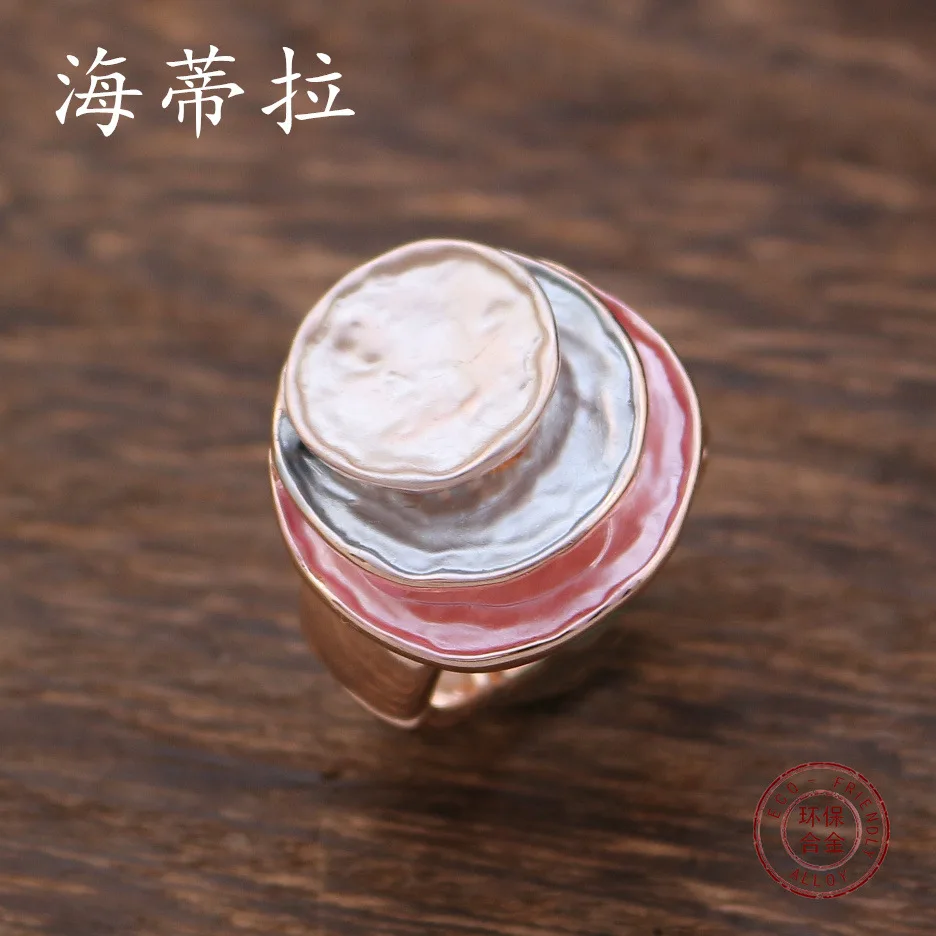 Jewelry DIY accessories color oil three-layer round cake elastic ring, women's versatile three-layer round hollow ring - view 3