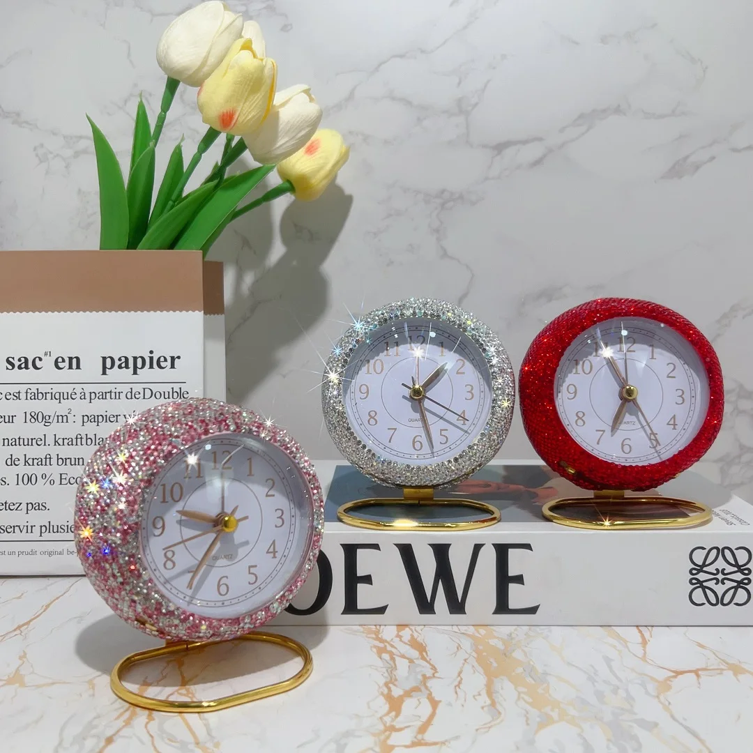 Sparkling Rhinestone Kids Analogs Alarm Clock Desktop Children Wake Up Alarm Clock Living Room Bedroom Silent  Learning Clock
