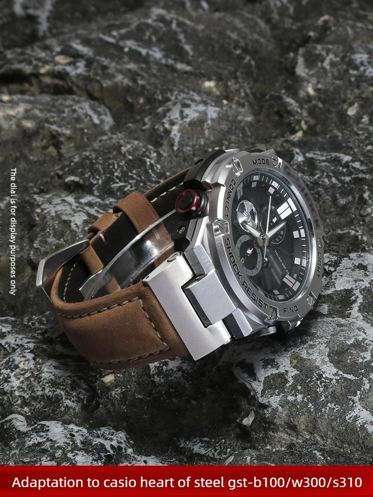 Vintage Leather Watch Strap for Casio GST-B100/W300/S310/S210 Heart of Steel Strap