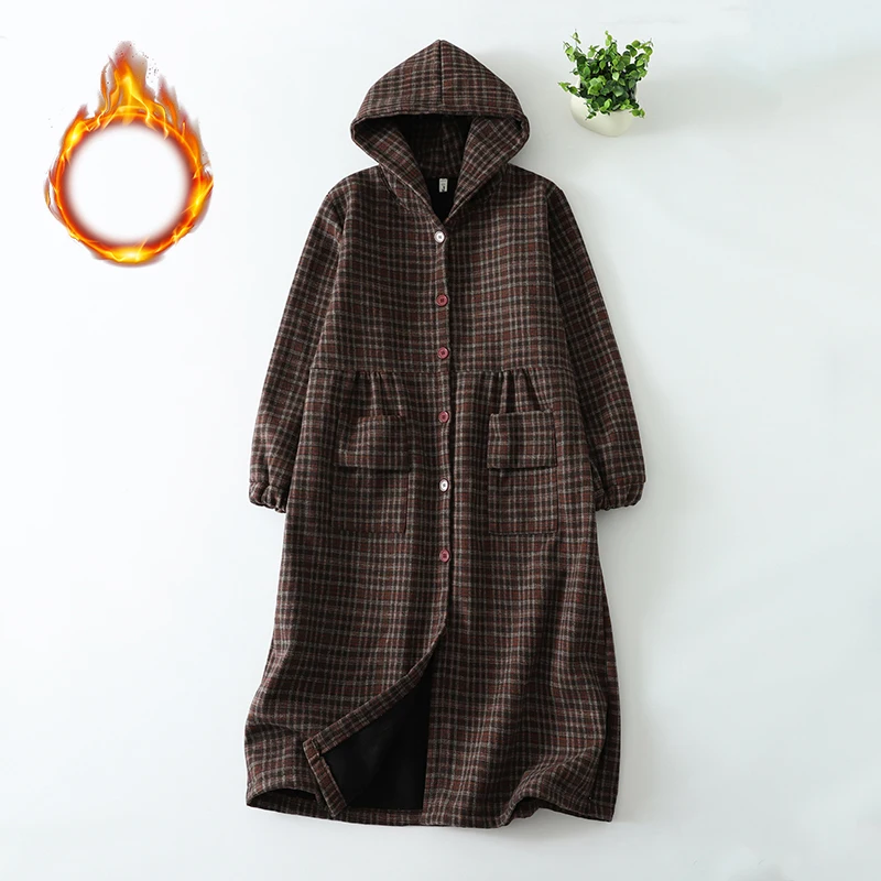 Women's Winter Long over Knee Loose Fit Fleece Lined Hooded Cotton Jacket Coat Thickened Polyester Fiber Knee Length Coat