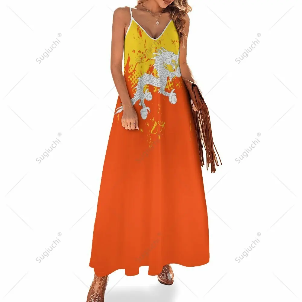 Long Dresses Dress Bhutan Flag Print New Casual Sleeveless Women's V-Neck Printed Dress Swing Retro Dresses