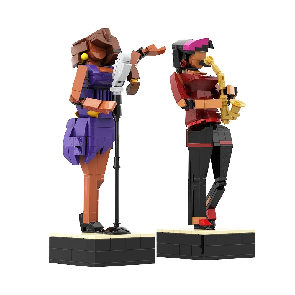 Gobricks – jeu de groupe MOC en brique bleue, ensemble de blocs de construction pour Club de Jazz, trompette, chanteur, éducation musicale, jouets en brique, cadeau pour enfants