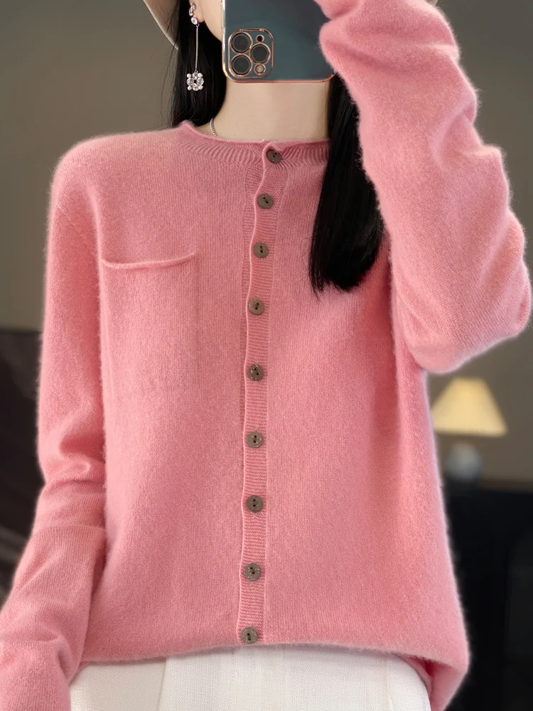 Fashion Mock-Neck Long Sleeve Cashmere Women Knitwear Sweater 100% Merino Wool Spring Clothing Basic Elegant Tops