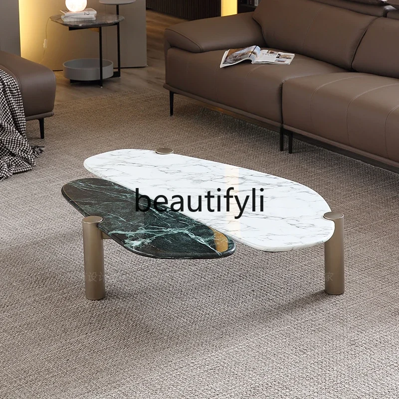LXItalian minimalist color matching special-shaped marble coffee table living room household simple coffee tableSSS
