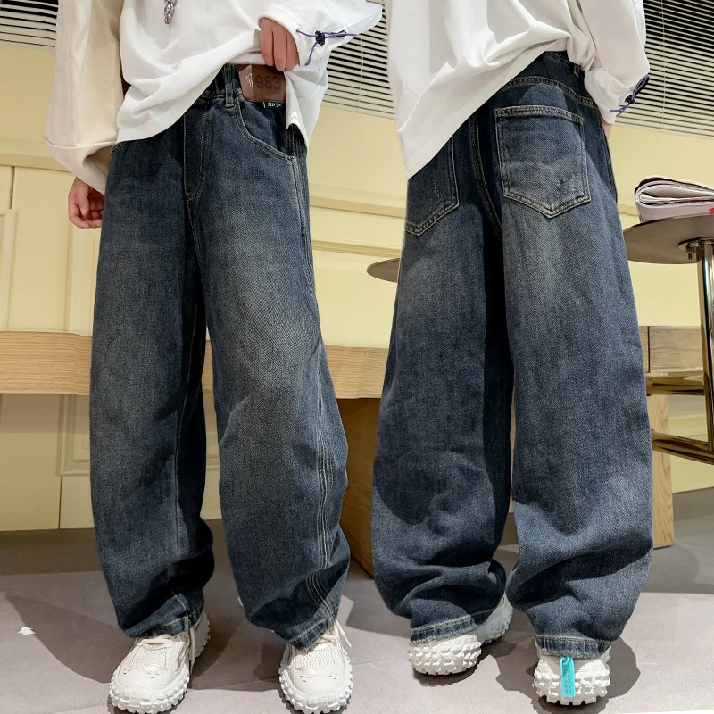 

Classic Design Children Straight Leg Jeans for Teenage Boys High Quality Spring Autumn Trousers Kids Fashion Blue Denim Pants