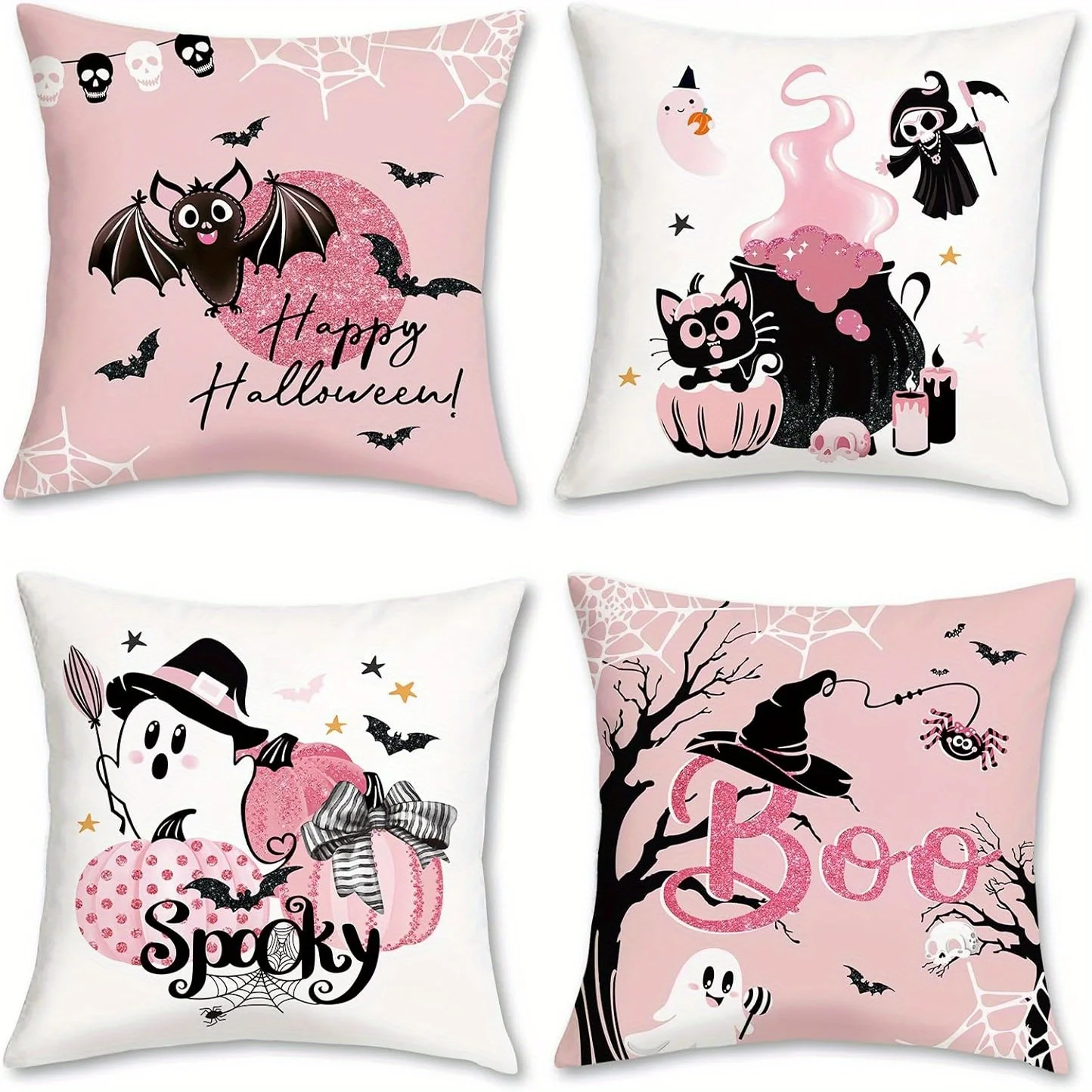 Home Decor Adorable Pink Halloween-themed Pillow Covers Pattern Cushion Cover Suitable for Sofa Bedroom Car Pillow Cover
